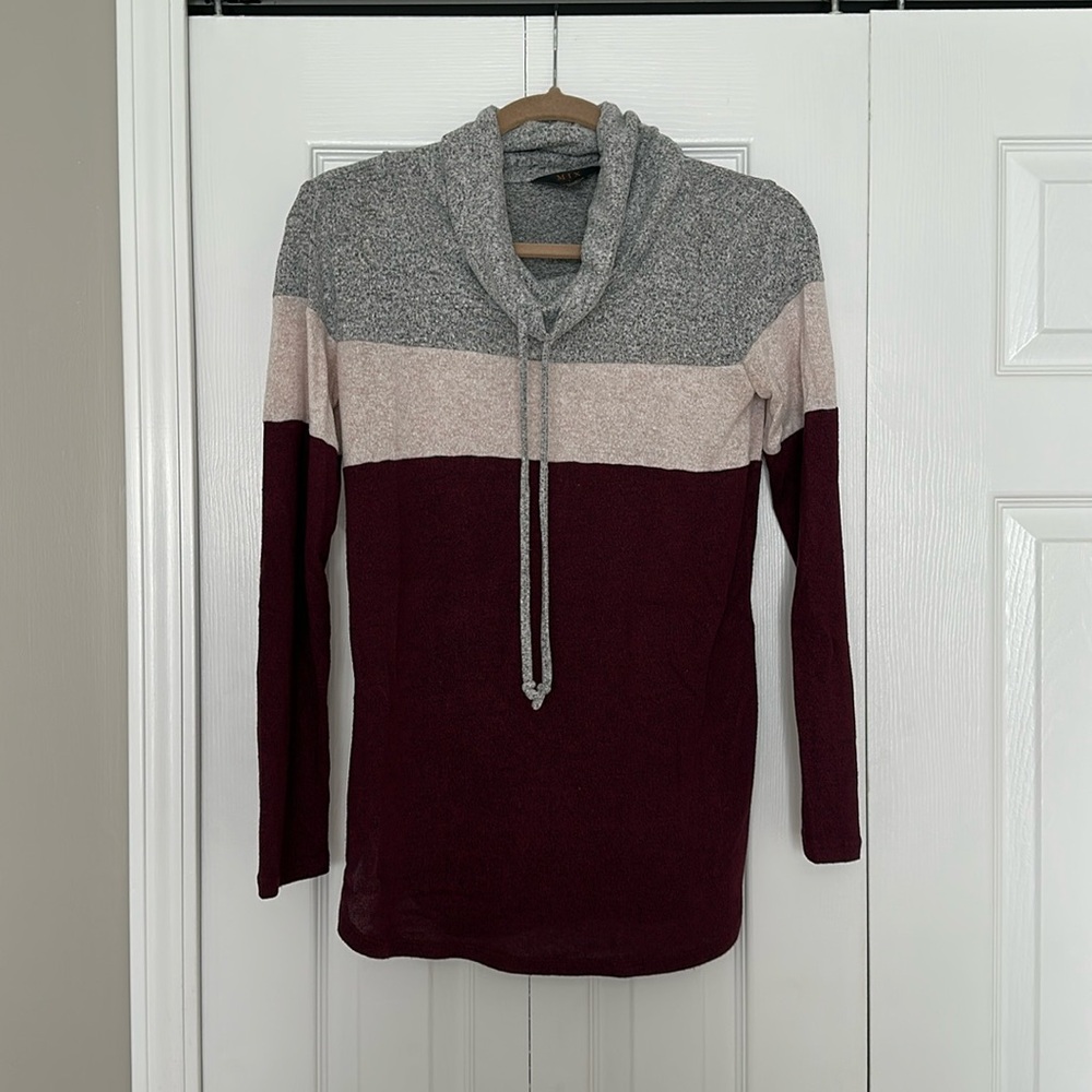 41 Hawthorne Color Block Cowl Neck Knit Top